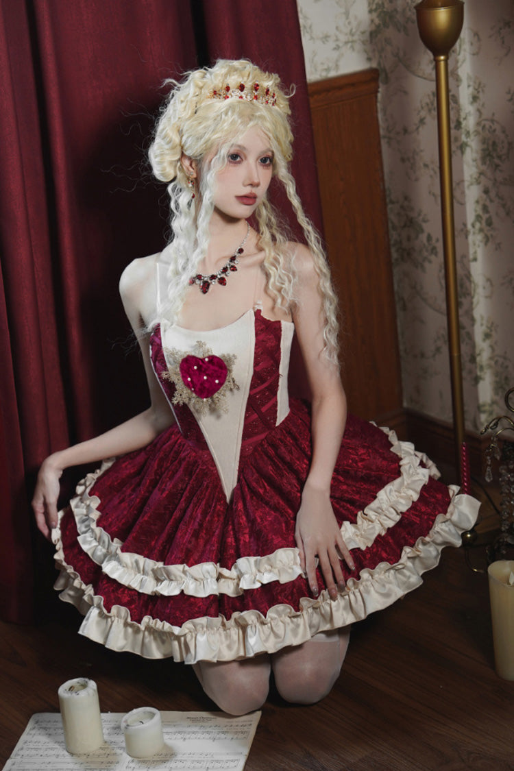 Red Heart of Mary Tube Top Sleeveless Ruffle Fishbone Gothic Lolita Dress