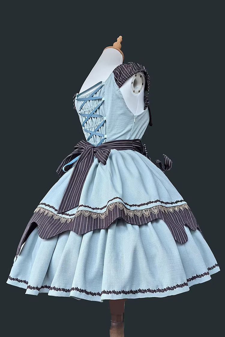 Strawberry and Mint Chocolate Double-Layered Printed Bow Lace-Up Irregular Sweet Lolita Dress 2 Colors