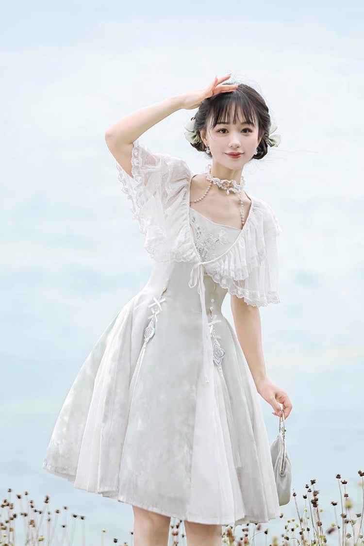 White Summer Dream Lotus Sleeveless Chinese Style Sweet Qi Lolita Jsk Dress