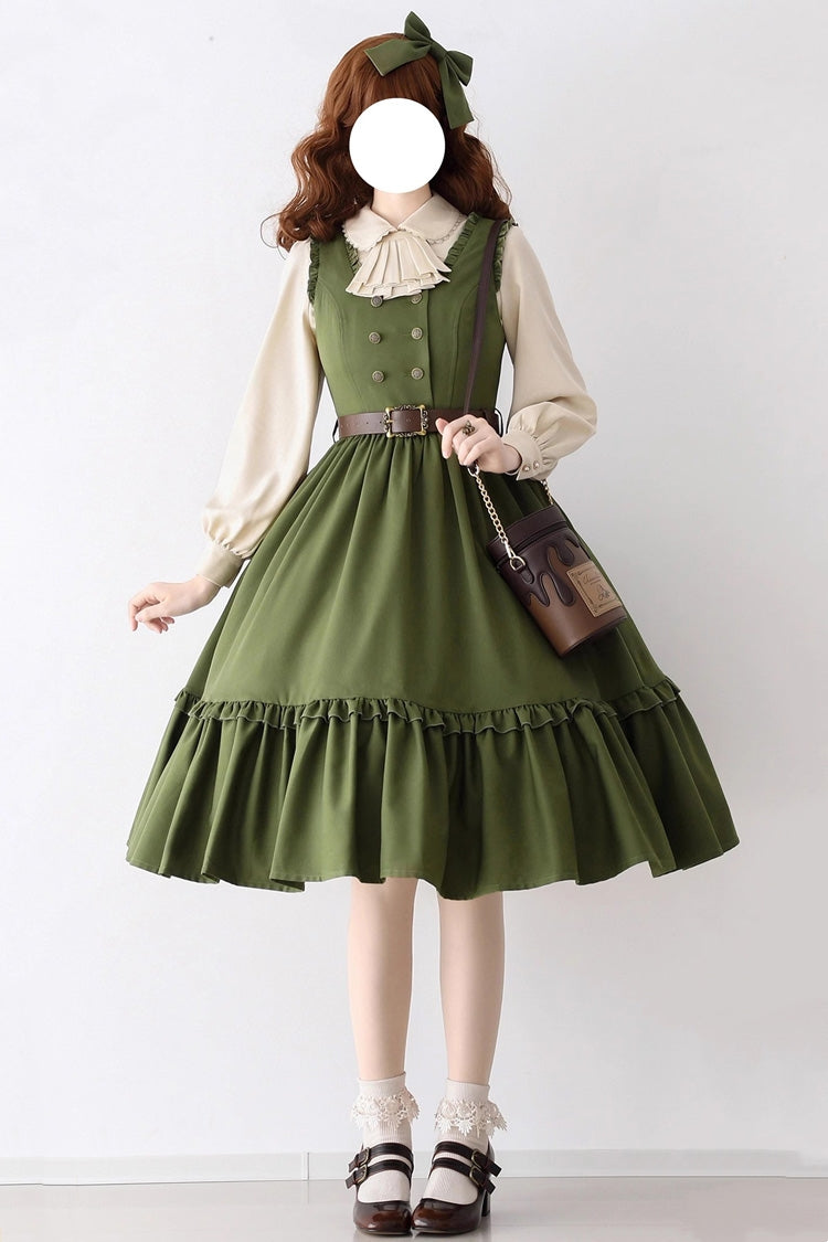 Small Estate Sleeveless Ruffle Fishbone Classic Vintage Elegant Lolita Dress 3 Colors