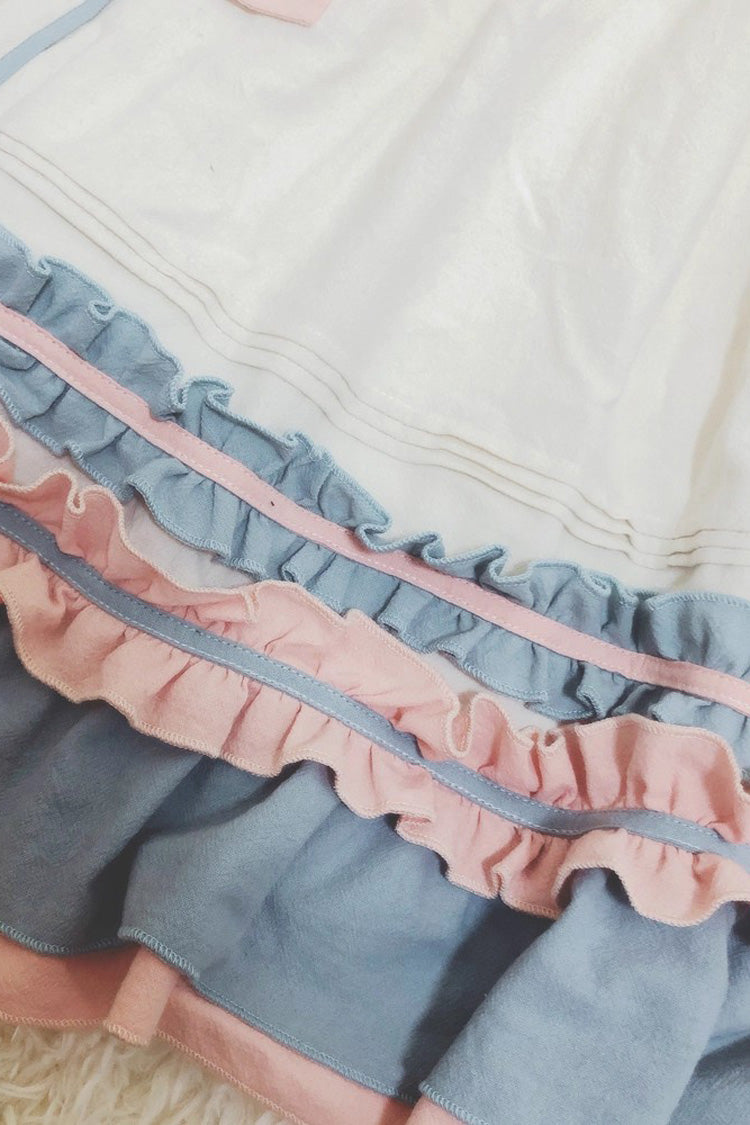 Blue/Pink Sweetheart Puff Doll Collar Long Sleeves Ruffle Bowknot Sweet Plus Size Lolita Dress