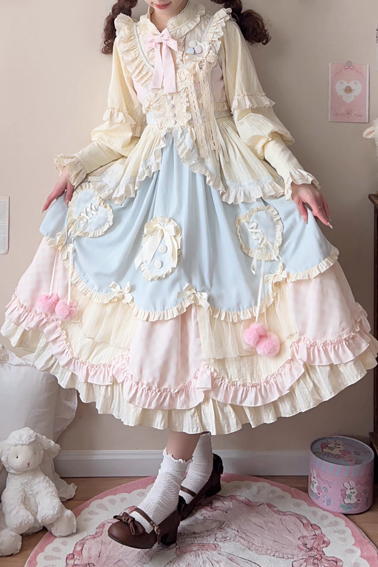 Multi-Color Mianmian Macaron Sleeveless Multi-Layered Ruffle Bowknot Lace Sweet Lolita Jsk Dress (Long Version)