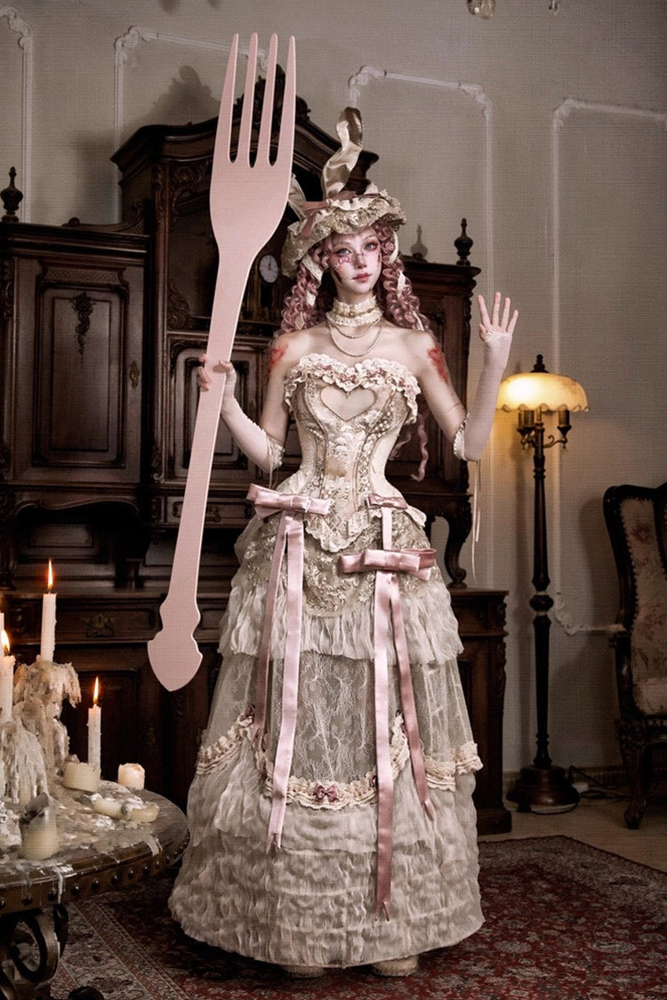 Light Brown Cupid's Poetry Box Ruffle Embroidery Bowknot Lace Classic Elegant Lolita Long Skirt