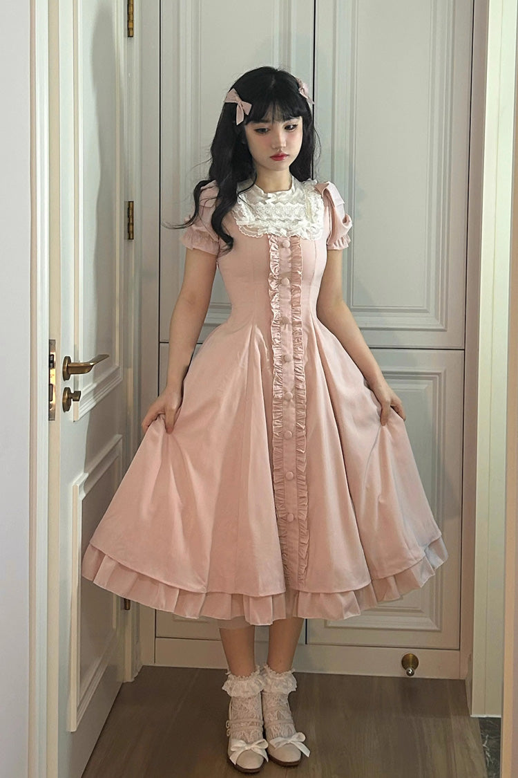 Pink Annie's Gift Short Sleeves Bowknot Sweet Lolita Dress (Plus Size Support)