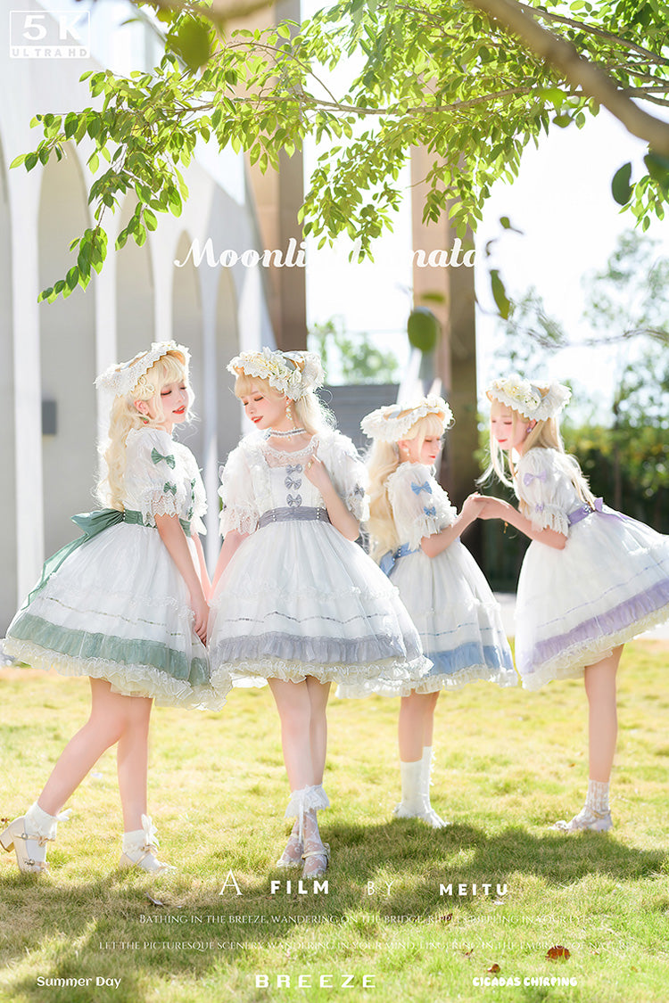 Moonlight Sonata Short Sleeves Ruffle Bowknot Lace Sweet Lolita Dress 4 Colors