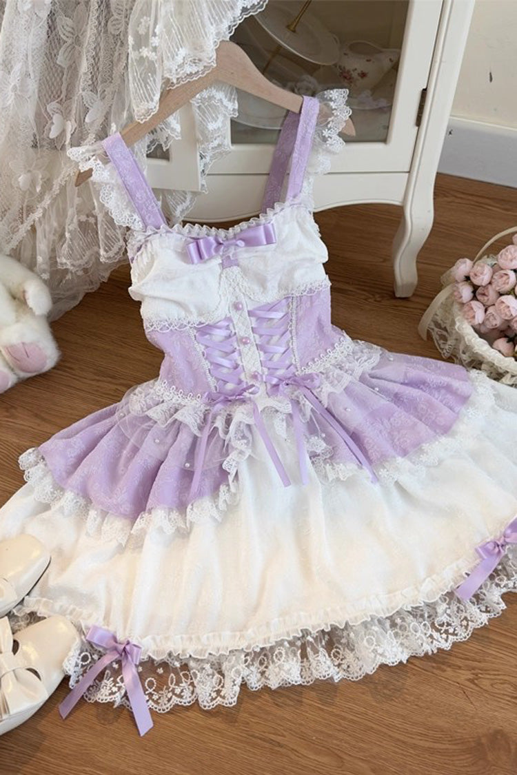 Purple Leiffu Sleeveless Ruffle Bowknot Lace Lace-Up Sweet Ballet Lolita Jsk Dress