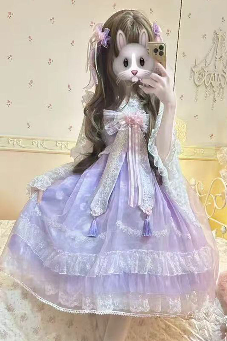 Peach Blossoms in Spring Fields Sleeveless Ruffle Bowknot Lace Sweet Chinese Style Lolita Jsk Dress 3 Colors