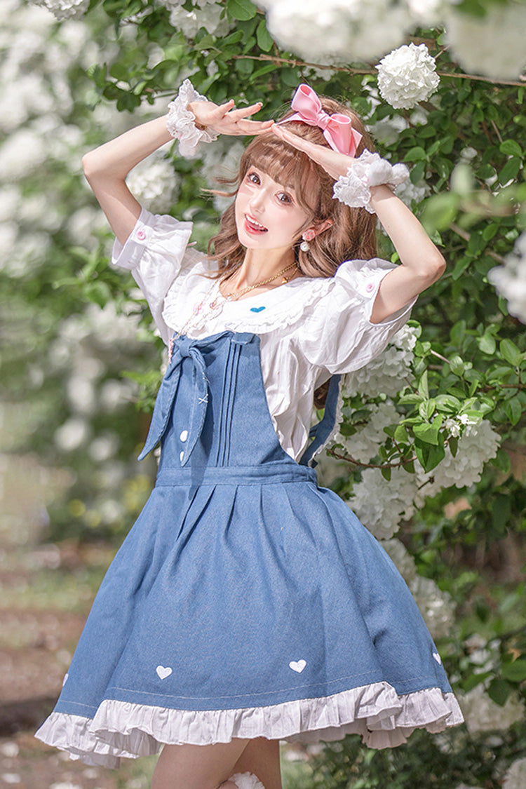 Blue Cowboys Are Busy Ruffle Bowknot Sweet Lolita Strap Dress