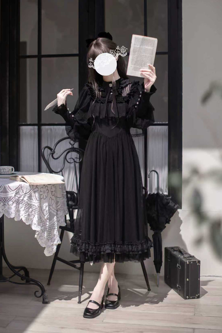 Black Enchanted Nightdream Long Sleeves Bowknot Lace Gothic Elegant Lolita Dress