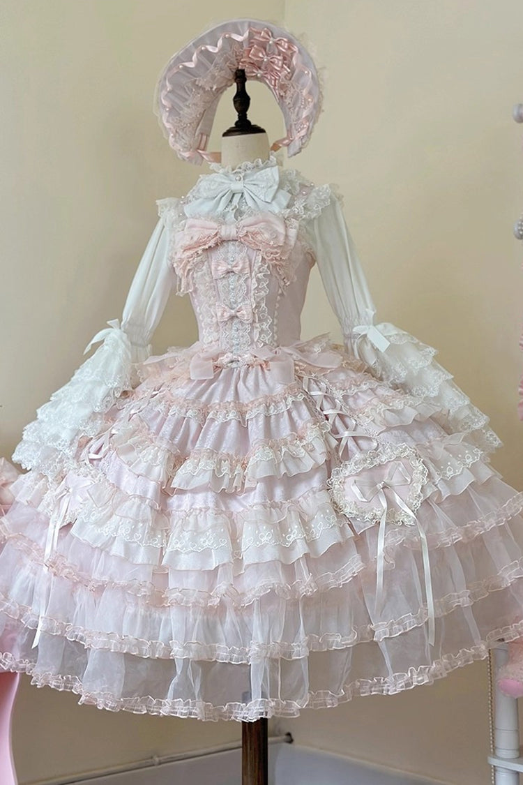 Pink Sweetheart Diary Multi-Layered Ruffle Hanayome Embroidery Bowknot Lace Sweet Lolita Jsk Dress