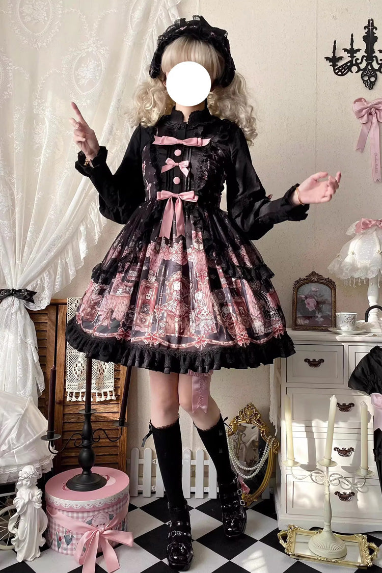 Black The Case of the Missing Lamb Print Ruffle Bowknot Lace Gothic Lolita Jsk Dress