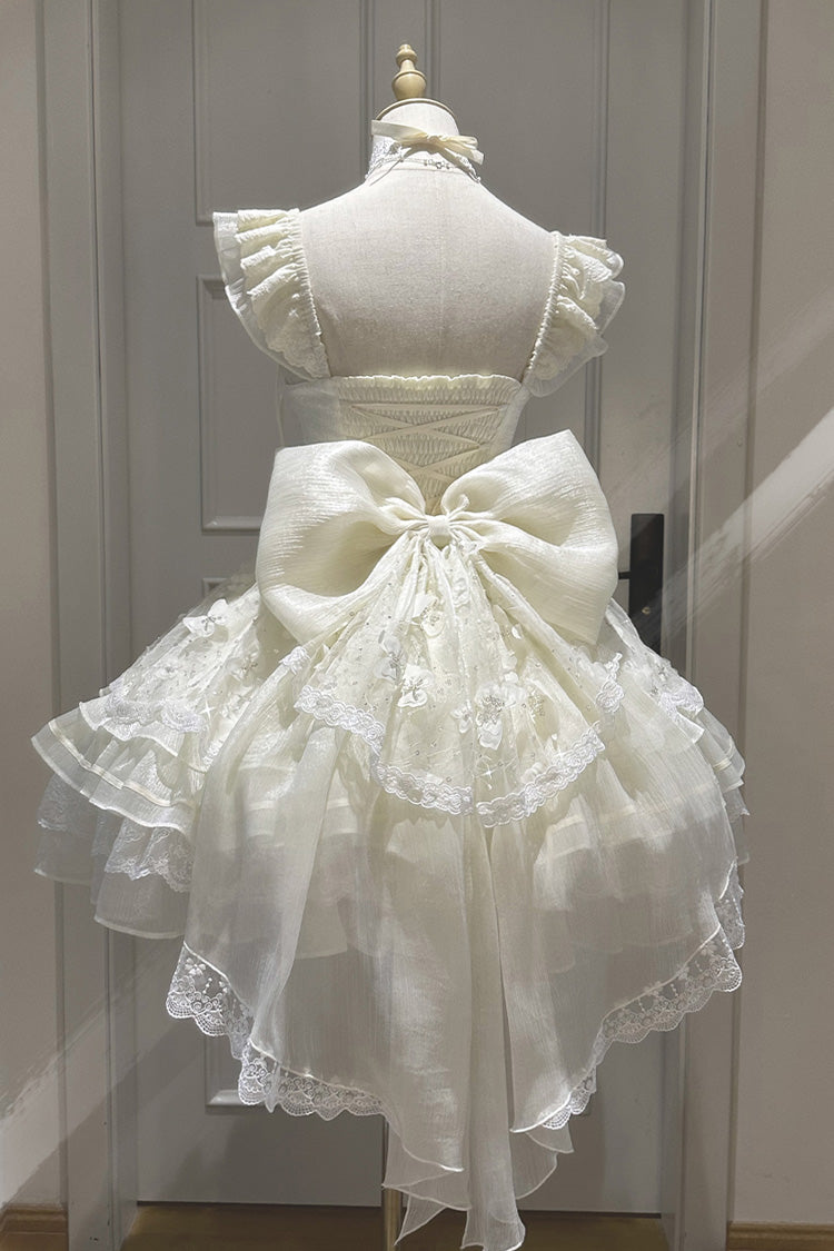 Ivory First Love Multi-Layered Ruffle Bowknot Lace-Up Sweet Elegant Princess Lolita Jsk Dress