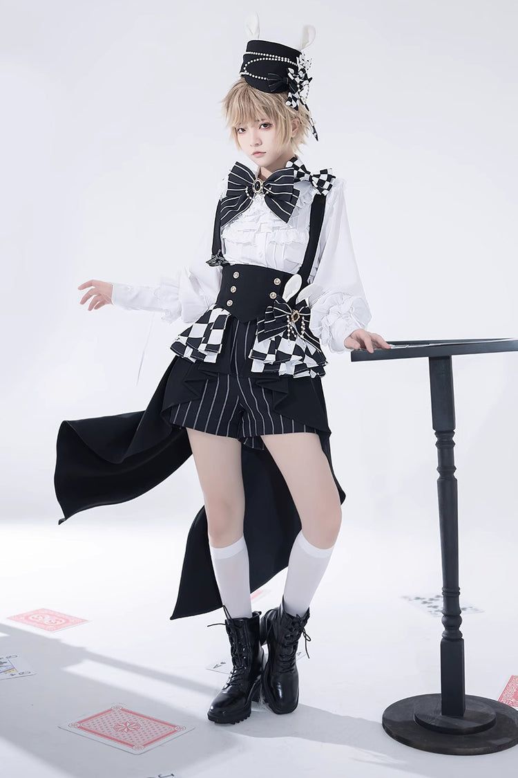 Black/White Rabbit Theater Checkerboard Print Ouji Lolita Girdle