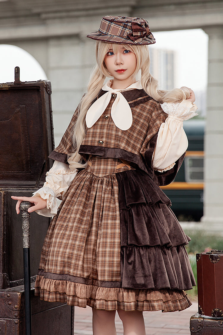 Brown Morning Tune Sleeveless High Waisted Print Ruffle Asymmetric Sweet Lolita Strap Dress