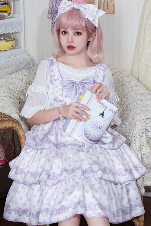 Dot Print Multi-Layer Ruffled High Waist Sweet Lolita JSK Dress