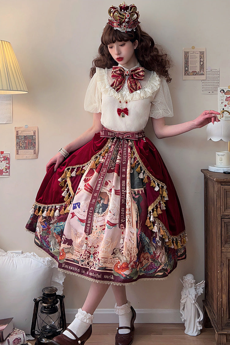 Red Kaleidoscope of Dreams Oil Print Sweet Vintage Gorgeous Lolita Skirt