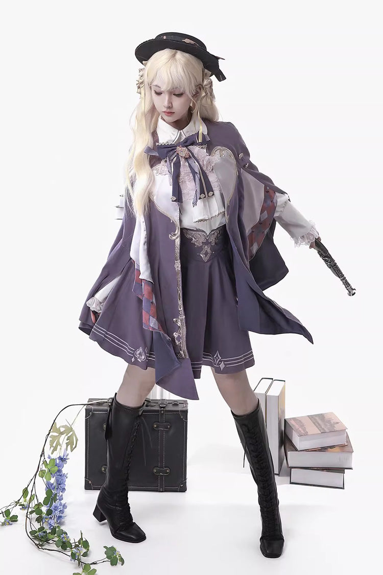 Purple Magic Carnival Printed Ruffled Embroidered Bow Gothic Ouji Lolita Skirt Set