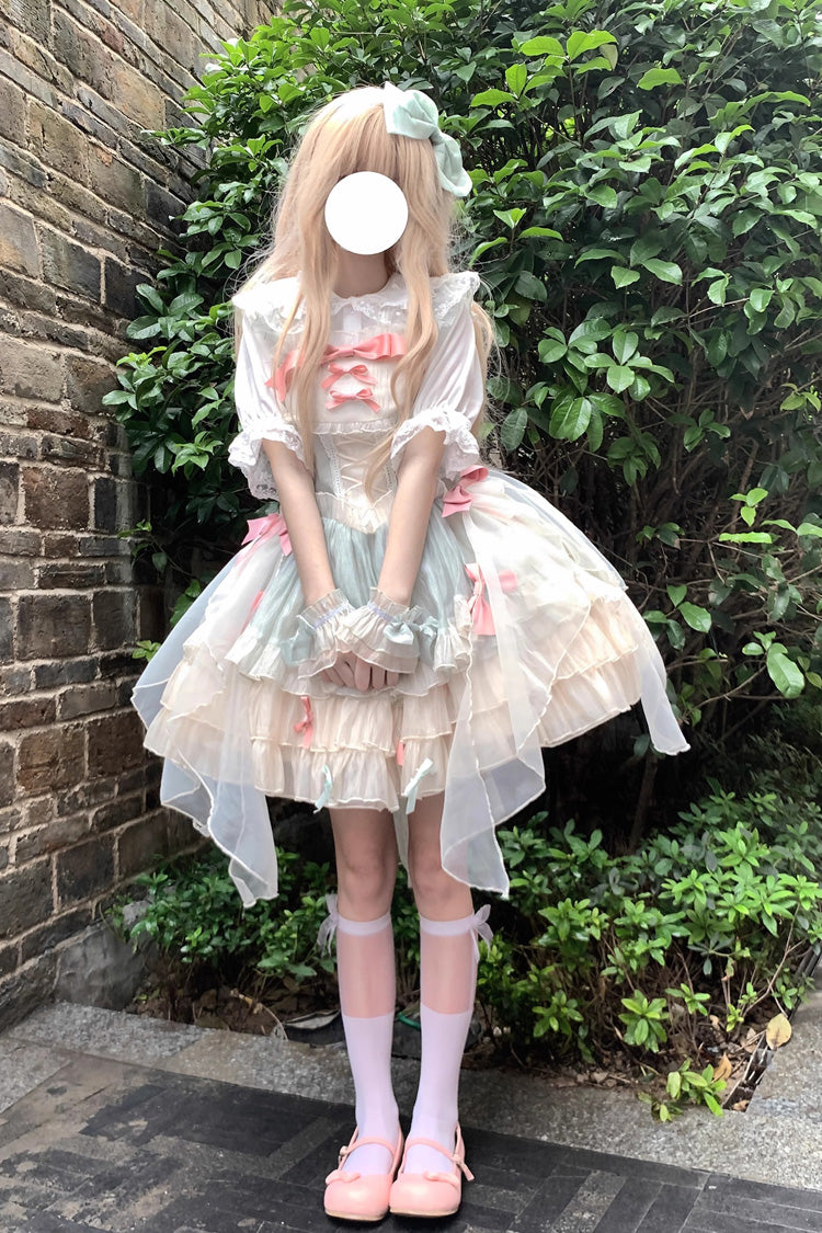 Green Camellia Love Sleeveless Triple-Layered Ruffle Bowknot Lace Sweet Princess Lolita Jsk Dress
