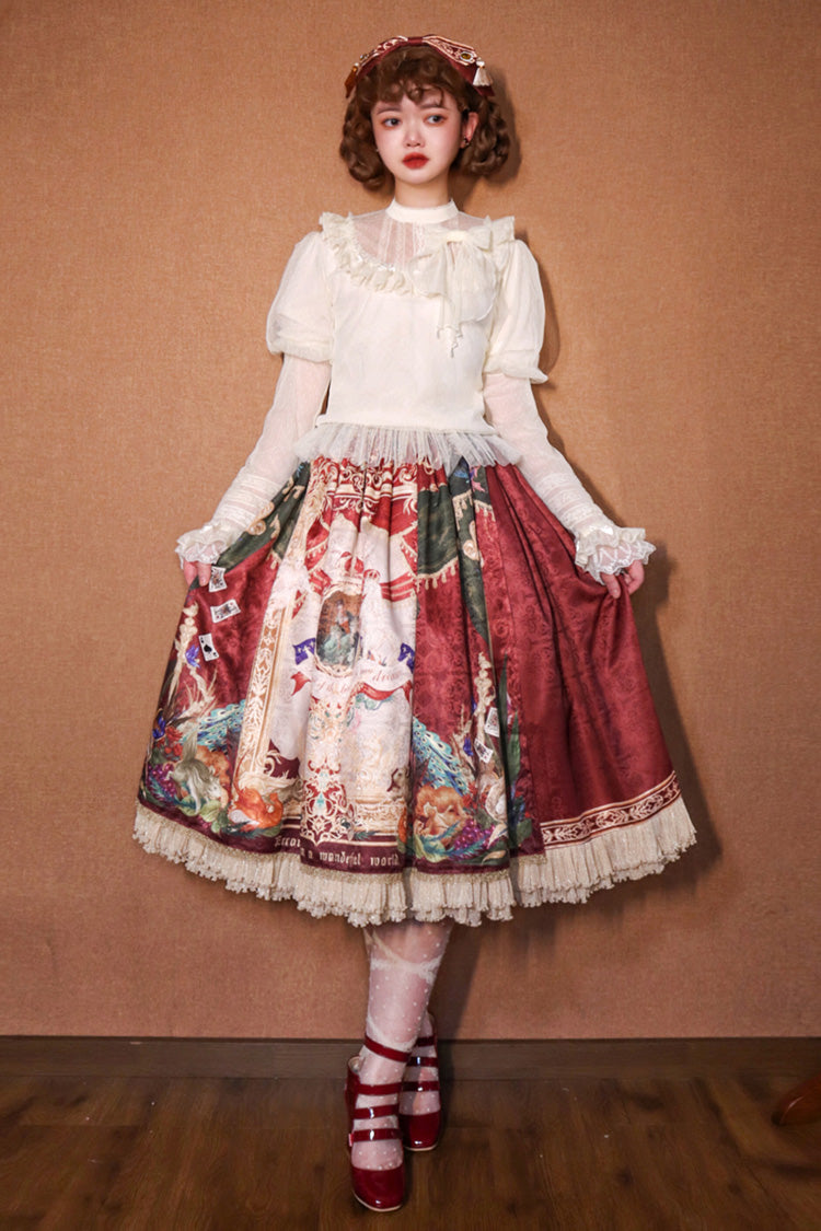 Red Kaleidoscope of Dreams Oil Print Side Cardigan Sweet Vintage Gorgeous Lolita Skirt