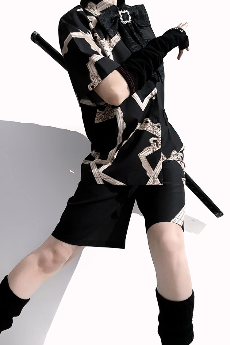 Black Dream Void Mirror Print Ouji Fashion Prince Handsome Lolita Blouse