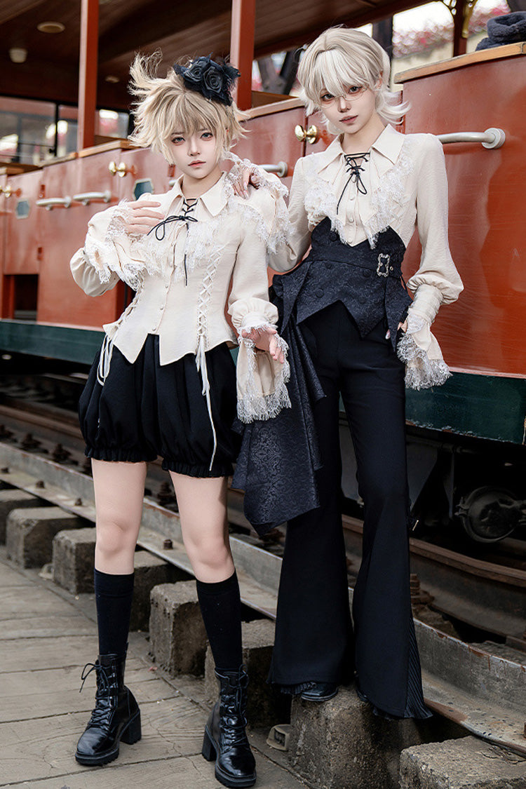 Black Gold Hunter Long Sleeves Pirate Style Gothic Shorts