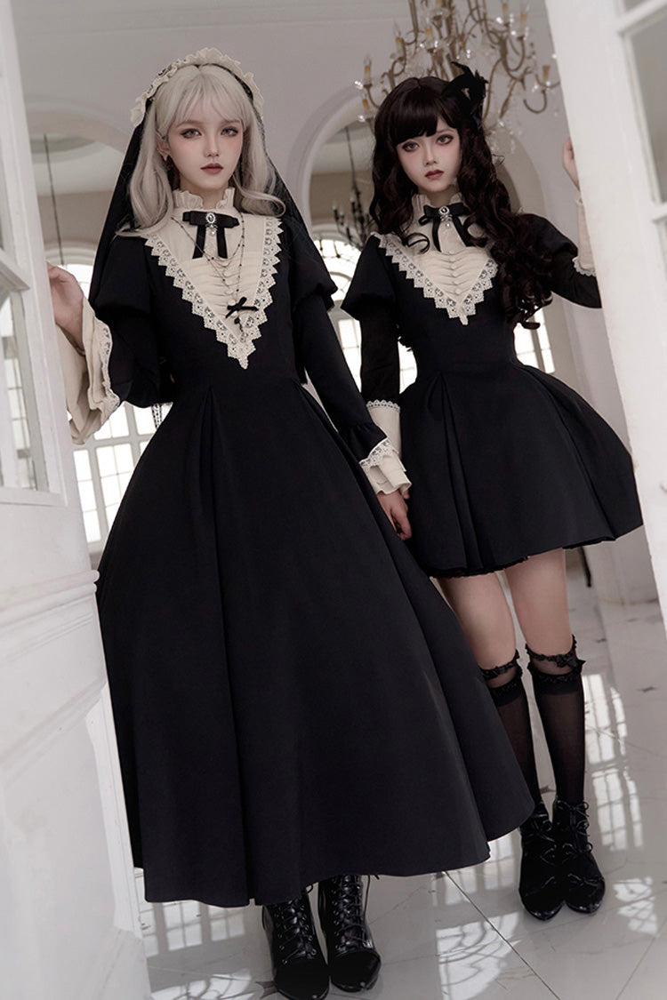 Black Letters and Poems·Nocturne Nun Long Sleeves Ruffle Gothic Lolita Short Dress
