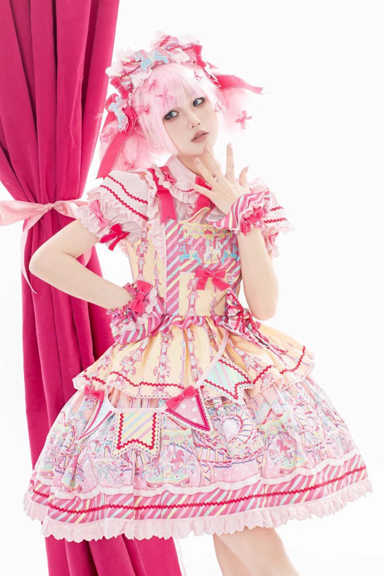 Yellow/Pink Candy Park Print Ruffle Bowknot Sweet Lolita Jsk Dress