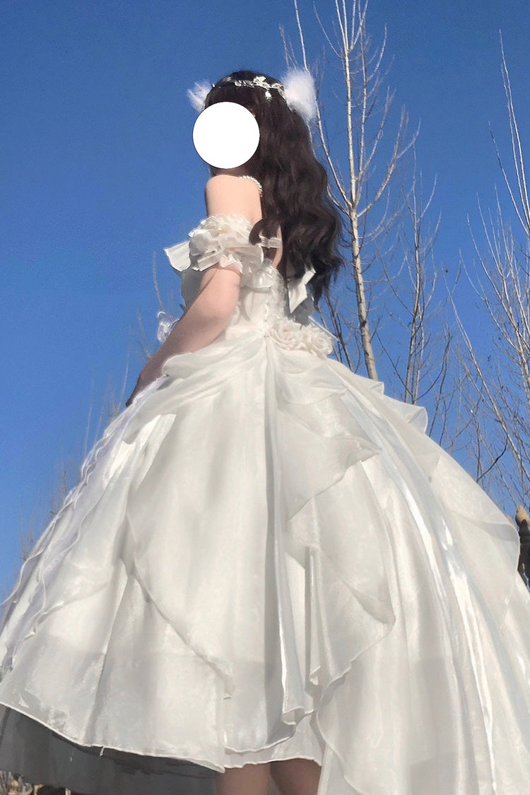 White Cindy Rose Halterneck Sleeveless Ruffle Bowknot Sweet Elegant Lolita Jsk Dress