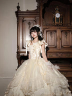Hime Lolita Tea Party Fashion Camellia Moonlight Ivory White Wedding Ruffled Ball Gown
