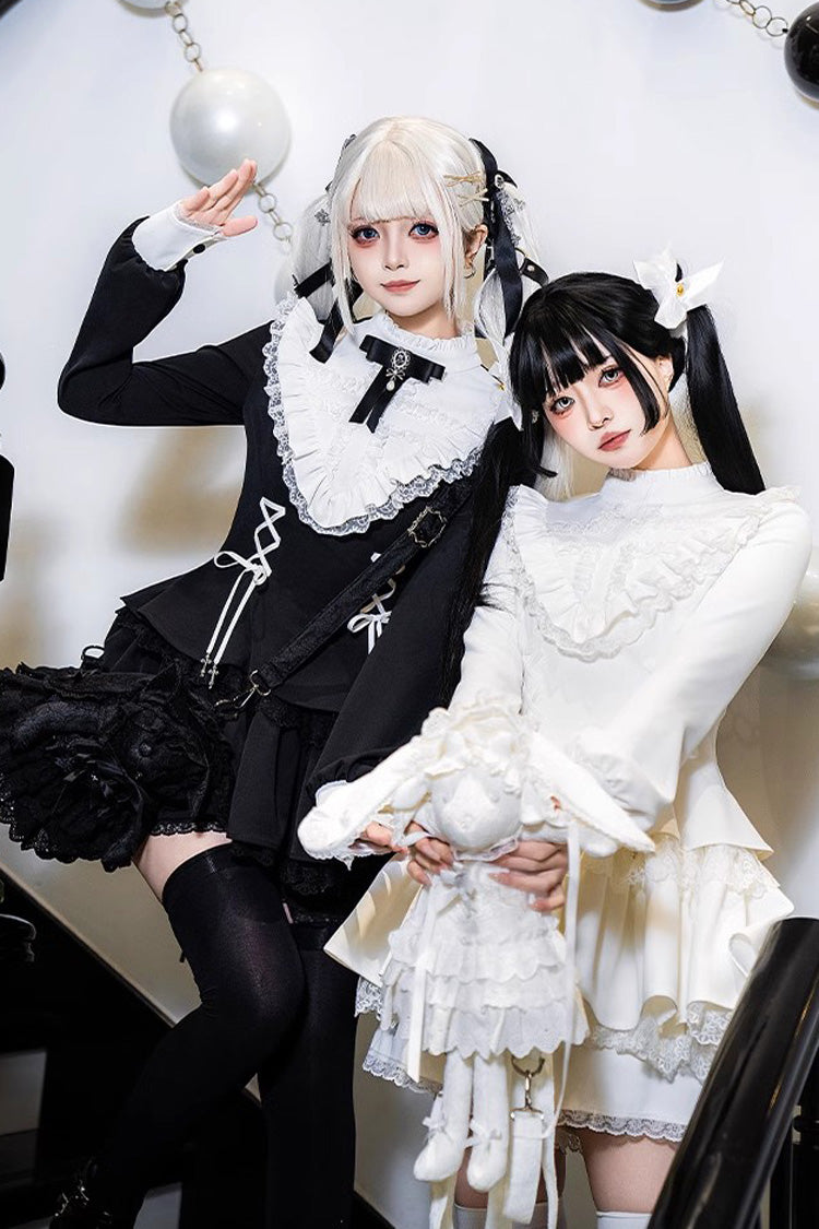White Long Sleeves Ruffle Lace-Up Sweet Handsome Lolita Dress