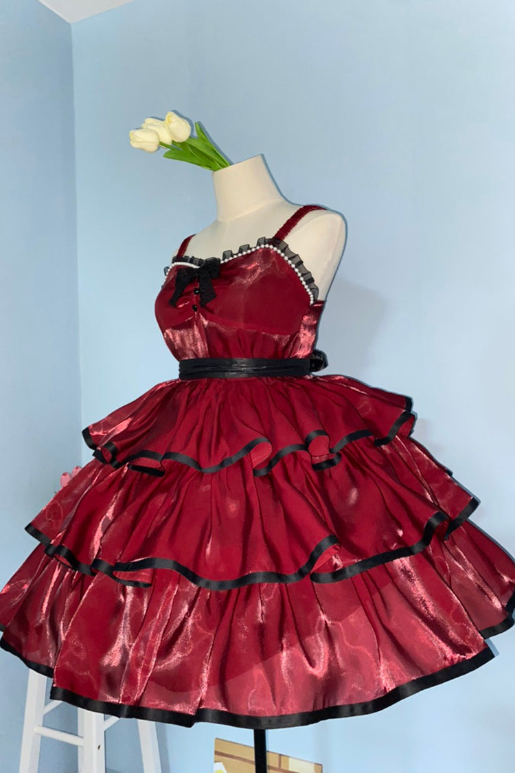 Rose Contrast Color Large Swing Tiered Sleeveless Gothic Lolita JSK Dress 3 Colors
