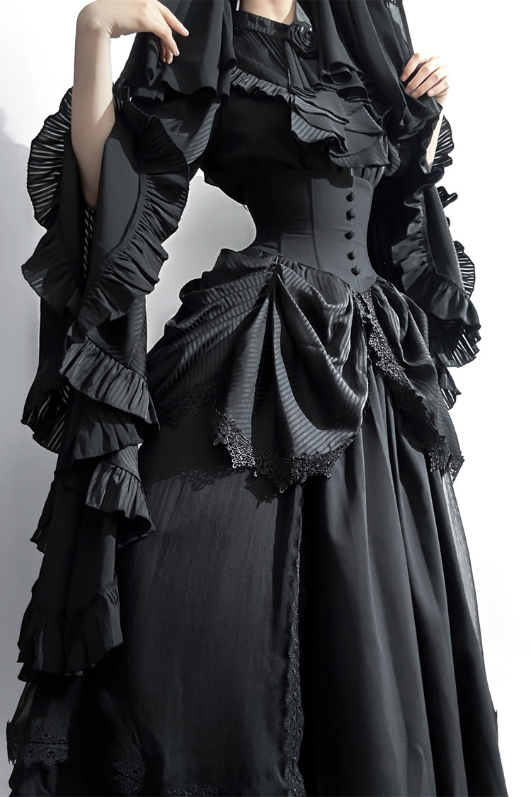 Black Sleepwalking Long Hime Sleeves Stitching Lace Plus Size Gothic Elegant Lolita Skirt Set