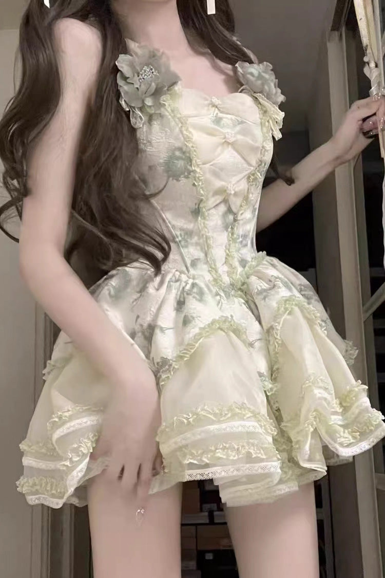 Jasmine Rain Print Stitching Lace Sweet Lolita Jsk Dress 6 Colors