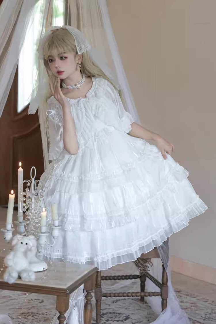 White Star Gauze Romance Multi-layer Ruffle Bowknot Sweet Elegant Princess Lolita Jsk Dress