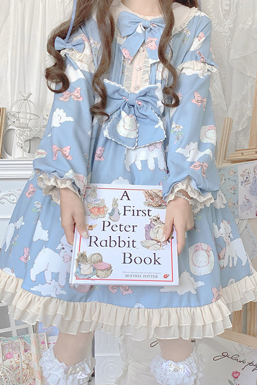 Doll Collar Lantern Sleeves Cute Sheep Print Sweet Lolita OP Dress