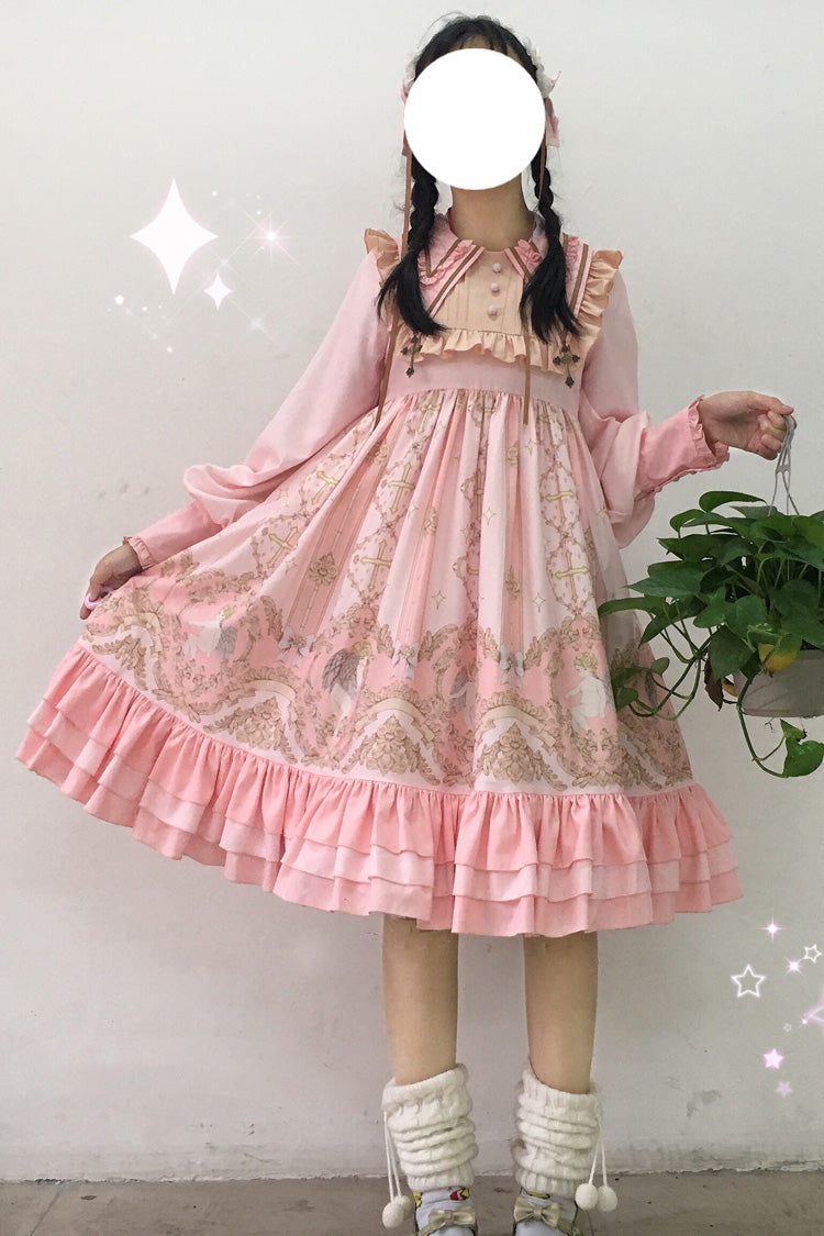 Angel's Redemption Long Sleeves Angel Print Ruffle Bowknot Sweet Lolita Dress 3 Colors
