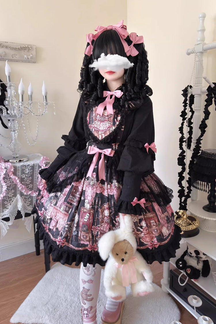 Black The Case of the Missing Lamb Print Ruffle Bowknot Lace Gothic Lolita SK Skirt