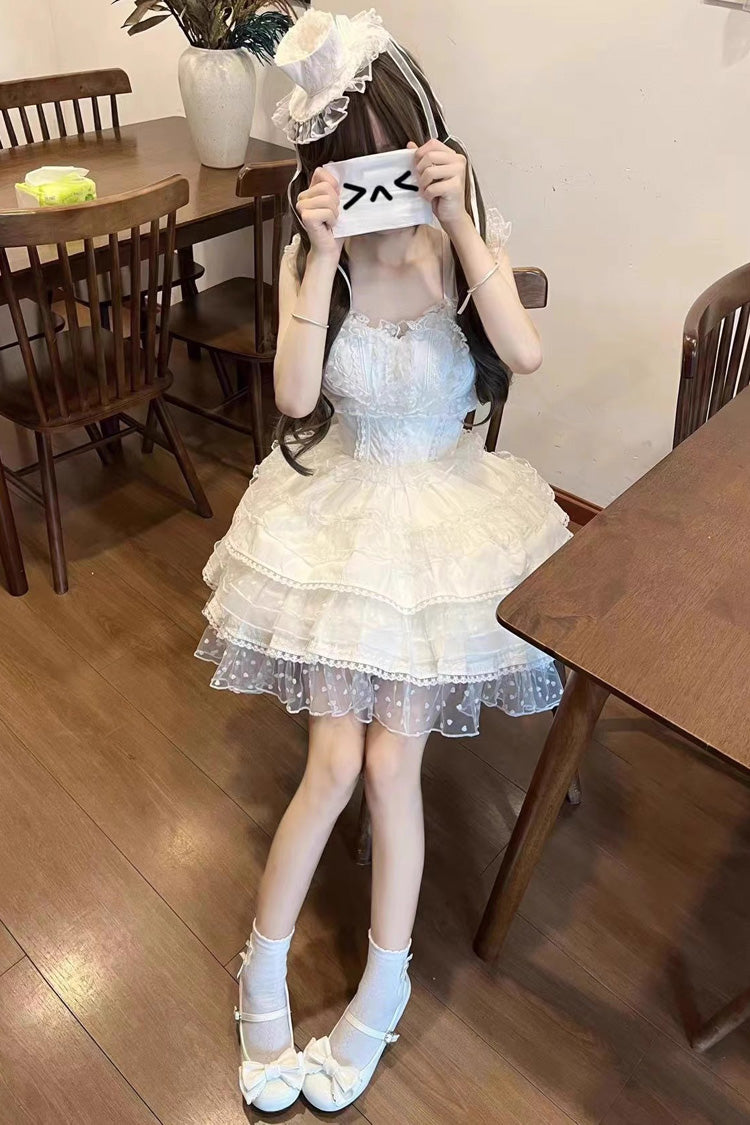 White Pray Multi-Layered Bowknot Lace Sweet Lolita Dress