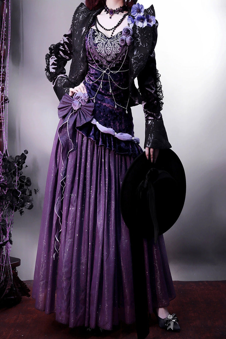 Purple Mysterious Nocturne Embroidery Bowknot Lace Classic Vintage Elegant Gorgeous Lolita Jsk Dress