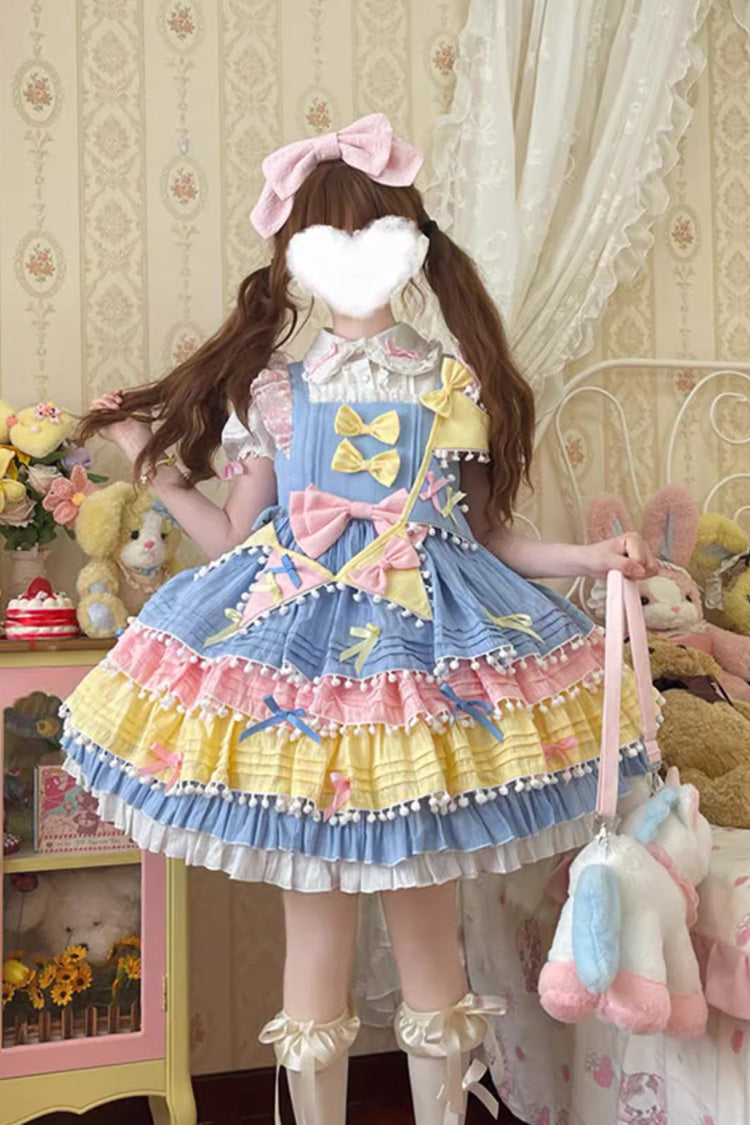 Yellow/Blue/Pink Cute Candy Bowknot Sweet Lolita Jsk Dress (Includes Pennant)