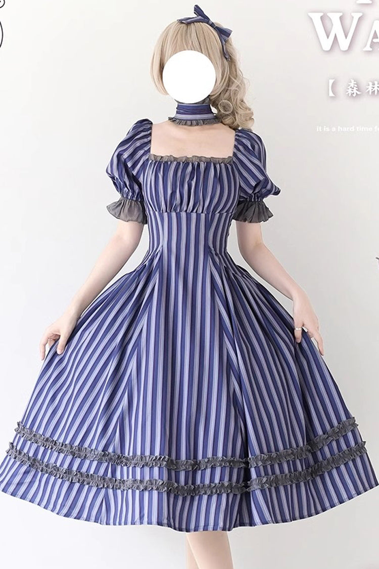 Forest Basket Print Short Sleeves Ruffle Lace Sweet Elegant Lolita Dress 6 Colors