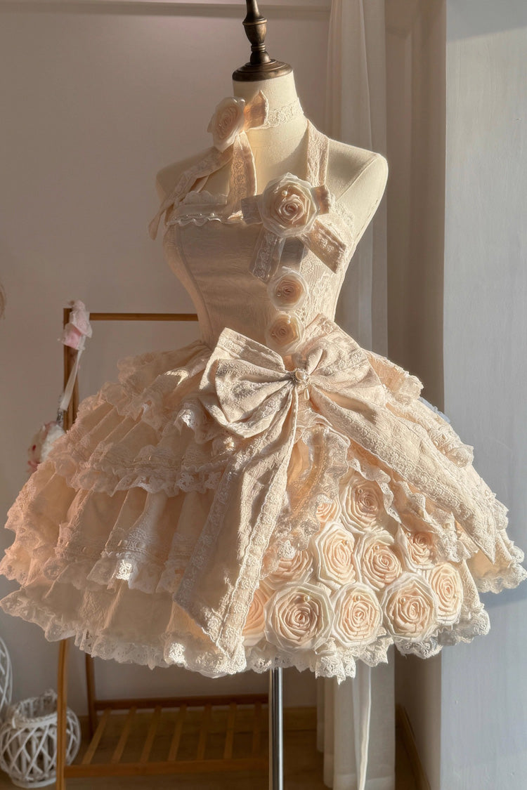 Rose of Confession Sleeveless Ruffle Bowknot Lace Asymmetric Sweet Elegant Lolita Jsk Dress 2 Colors
