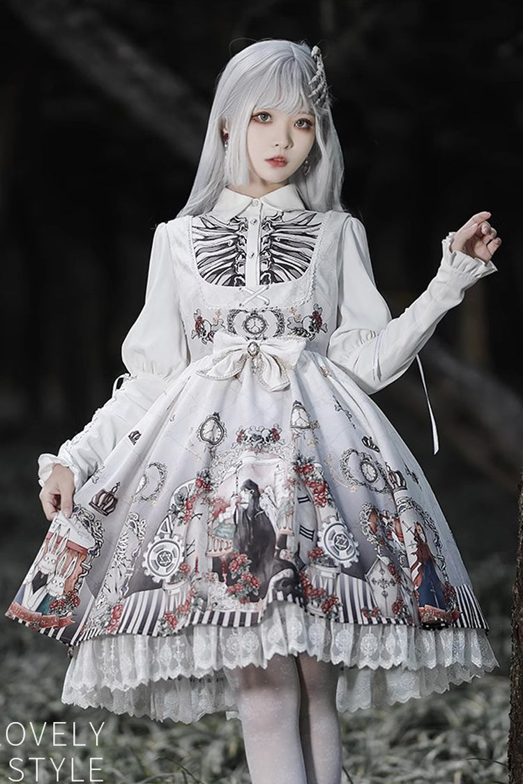 Dark Fairy Tale Print Ruffle Bowknot Gothic Lolita Jsk Dress 2 Colors