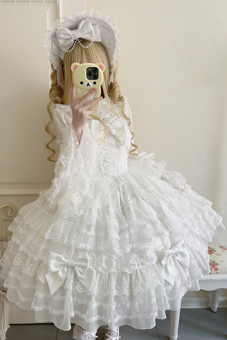 White Dream Prologue Doll Multi-Layered Bowknot Lace Sweet Princess Lolita Dress