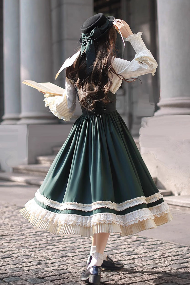 Green Artemis SP Ruffle Bowknot Lace College Style Elegant Lolita Jumper Dress