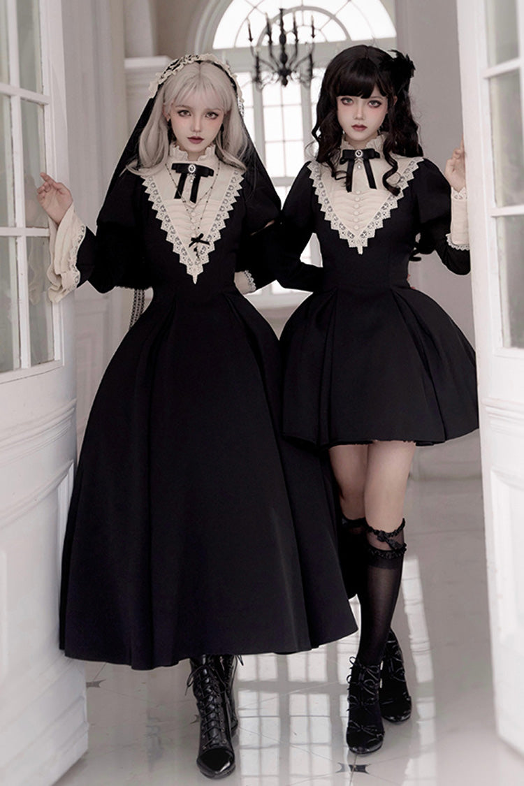 Black Letters and Poems·Nocturne Nun Long Sleeves Ruffle Gothic Lolita Short Dress