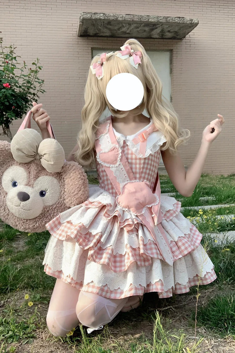 Pink Star Grant Angel Triple-Layered Print Ruffle Sweet Lolita Dress
