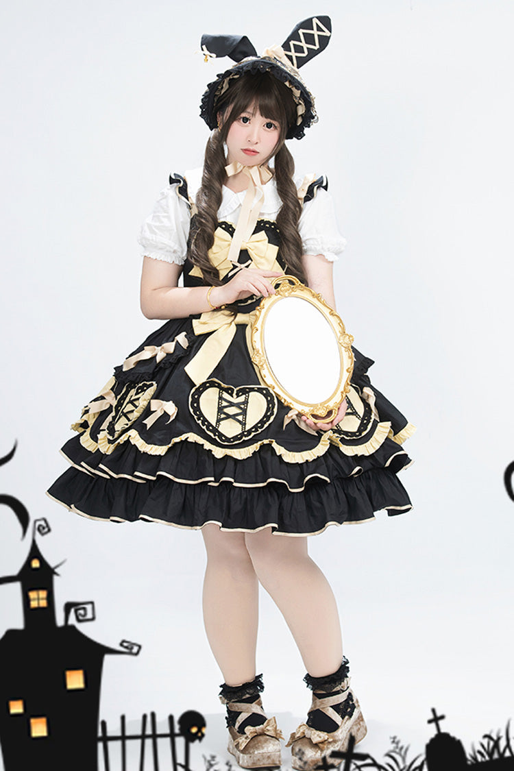 Black/Gold Frosted Sugar Gift Box Sleeveless Ruffle Bowknot Sweet Plus Size Princess Lolita Jsk Dress
