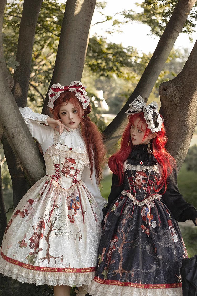 Cat Traveler Print Ruffle Vintage Elegant Sweet Lolita Jsk Dress 2 Colors