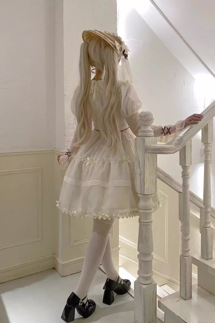 White Lapel Collar Long Sleeves Hollow Sweet Princess Lolita Dress